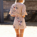 Women Jumpsuit Floral with Waist Belt Short Sleeves V Neck Romper female New Beachwear Summer Vacation For Elegant Lady